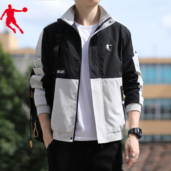 乔丹外套男春秋款韩版休闲立领男装时尚潮流学生运动夹克 黑色 2xl(高