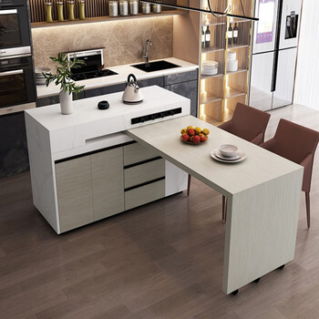 (youya)旋转伸缩岩板中岛台餐桌一体小户型开放式厨房岛台餐桌多功能