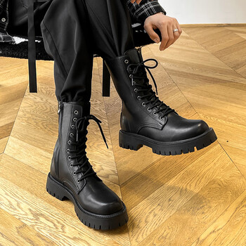 马丁靴男秋冬新款英伦风高帮工装皮靴子长筒切尔西靴