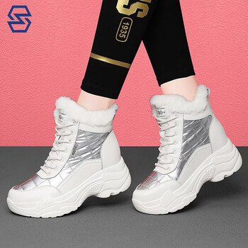 内增高加绒保温暖皮面运动鞋女士防水台冬天学生时尚休闲加厚波鞋女装