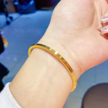 恋柯cnc黄金手镯细款实心筷子镯拉丝9999足金镯子女时