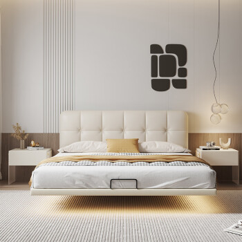 简蕴悬浮床双人床1.8米主卧室极简轻奢家具软体皮床1.5米悬空智能夜灯 悬浮床 1.5x1.9米  框架结构