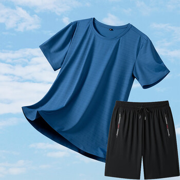 运动服套装男夏天初中生学生体考专用衣服跑步田径训练服 深蓝色两件