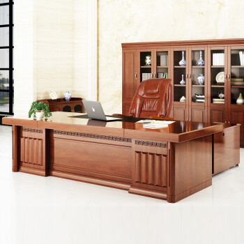 圣黎油漆老板桌办公桌椅组合简约现代总裁桌实木贴皮经理主管桌大班台 酸芝色 活动柜