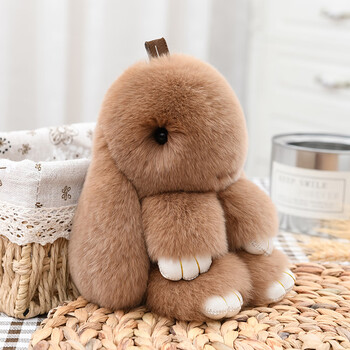 可爱小兔子毛绒玩具垂耳兔公仔女孩长毛兔 卡其色13厘米 獭兔毛兔兔