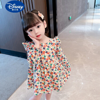 迪士尼disney女嬰夏裝碎花連衣裙女童裙子短袖兒童夏款女寶寶春季洋氣