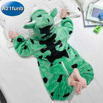 a21funb儿童连体睡衣法兰绒宝宝秋冬季婴儿珊瑚绒家居服卡通动物青蛙