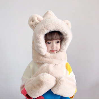 哈尼克之心儿童帽子秋冬宝宝手套围一体帽韩版男女童套头帽小熊小孩