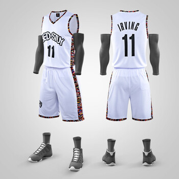 队布鲁克林篮球服短袖diy训练服套装印号 篮网城市版白色11号欧w球衣