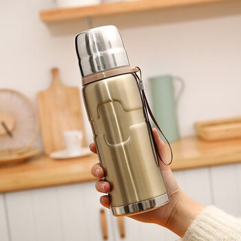 御卡爵保温杯头女士不锈钢真车载壶户外便携水杯学生运动健身杯香槟金