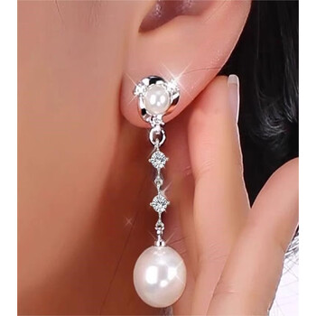 星棠珍珠耳环女针耳钉2023年新款潮感中长款耳饰品镶钻旋风耳钉双钻白