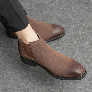 girlsbravo切尔西靴男靴子韩版英伦风高帮皮鞋翻毛中帮短靴反绒皮磨砂