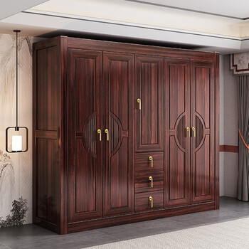 实木家具家用卧室简约现代柜子储物柜四门五门菠萝格大衣橱五门衣柜