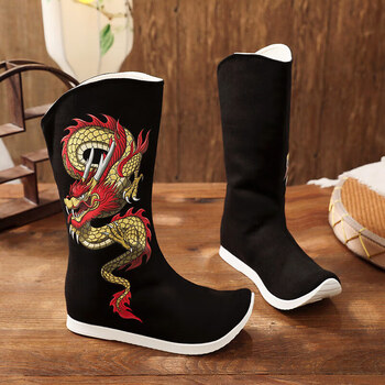 瑞央古风鞋子男武侠古装汉服皂靴长筒官靴复古中式婚鞋内增高锦衣卫