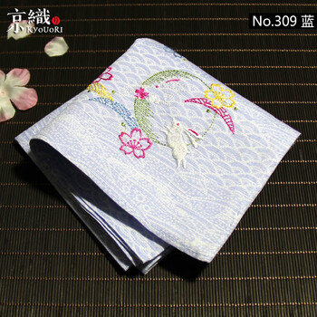京织日本进口1条竹节刺绣月兔手帕手绢口袋巾装饰sn309蓝色50x50cm