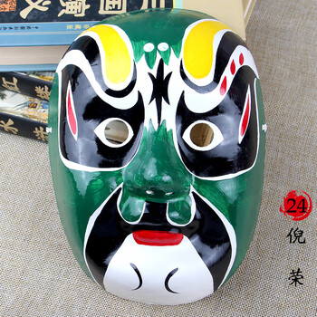 节日演出手绘纸浆面具川剧变脸专用道具中式脸谱国粹面具 香槟色 朱温