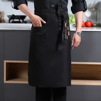 酒店工作服围裙餐厅饭店后厨房厨师服半身围裙围腰食堂工作围裙黑色