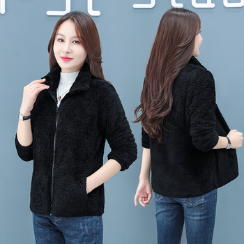 豹迹baojee抓绒衣女新款秋大码透气休闲女装户外保暖摇粒绒外套黑色