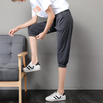 初中生短裤女过膝盖冰丝网眼速干6分裤女生夏季薄款7分运动中裤大号码
