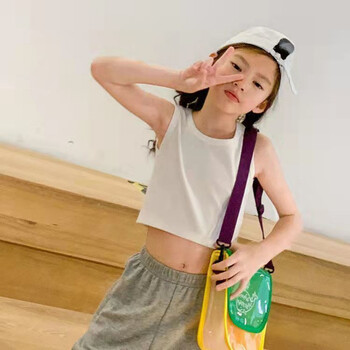 打底衫韩版儿童无袖t恤薄款露肚脐舞蹈服白色版110建议身高90100cm