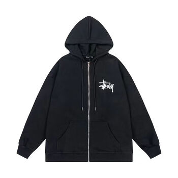 斯图西(stussy)宽松秋冬连帽卫衣纯棉拉链外套字母男女情侣印花休闲