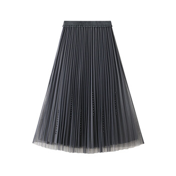 金丝绒百褶裙冬两面穿百褶裙秋冬女高腰中长款钉珠网纱a字半身裙 灰色