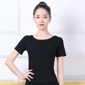 v领舞蹈练功服套装女成人修身现代舞上衣学生形体服装莫代尔黑色 【双