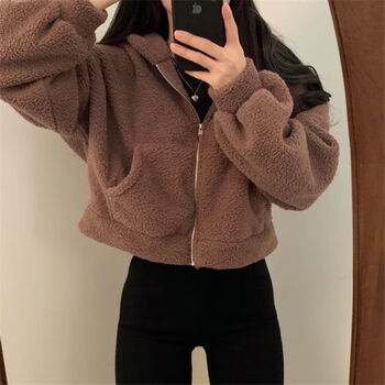 lachapellesport拉夏贝尔短外套2023新款冬季韩版羊羔绒保暖拉链加厚