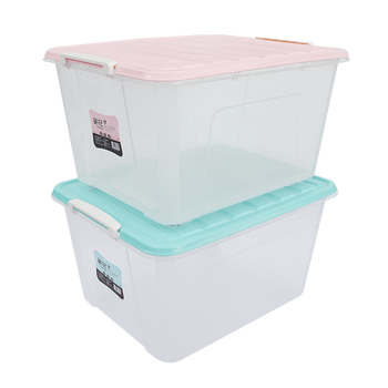 茶花2个塑料收纳箱加厚塑料衣服玩具收纳整理箱储物盒带盖大号粉红色