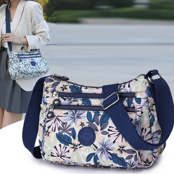 单肩包女斜挎包时尚大容量多层女包防水布包女士休闲旅行挎包雾蓝烟花