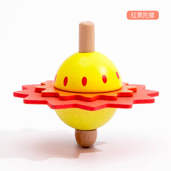 儿童旋转创意木质彩绘花朵小陀螺手转怀旧老式减压幼儿园玩具红黄陀螺