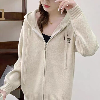 唐知玥优衣女士毛衣2023年新款春秋季女装连帽针织衫上衣开衫减龄外套