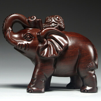 办公室店铺木象装饰工艺品新居乔迁开业送礼精雕如意吉象长10cm单只