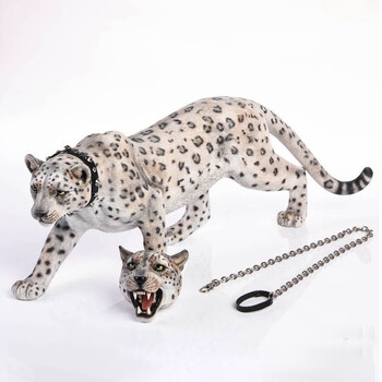 美洲豹模型 仿真豹子手办双头雕动物周边树脂摆件 jxk 豹子009b 白色