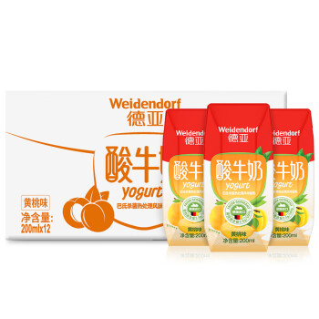 德国进口酸奶 德亚（Weidendorf）黄桃味酸牛奶 常温酸奶 200ml*12 整箱装