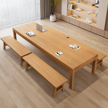 实木会议桌简约现代原木工作台客厅大型办公桌长方形洽谈桌椅组合 2.