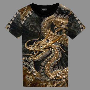 fanqi有龙图案的衣服龙图案t恤短袖中国风冰丝速干过肩龙半截袖夏季