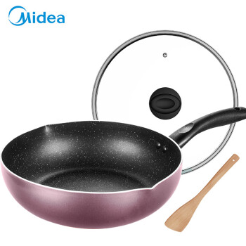 美的（Midea）28cm麦饭石色涂层加厚复底不粘锅双向导流炒菜锅燃气灶电磁炉通用淡雅紫28Wok301A