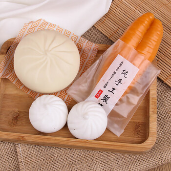 绿野客大肉包子玩具发泄球油条软胶捏捏乐过早餐 仿真包子 油条 2个