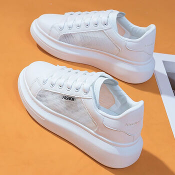 百丽belle小白鞋男夏款网面透气休闲运动鞋厚底白色老爹鞋镂空网鞋