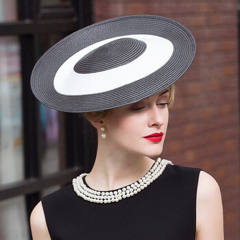 ee春季上新欧美时尚简约宴会小礼帽黑白撞色赛马会女士帽子黑色可调节