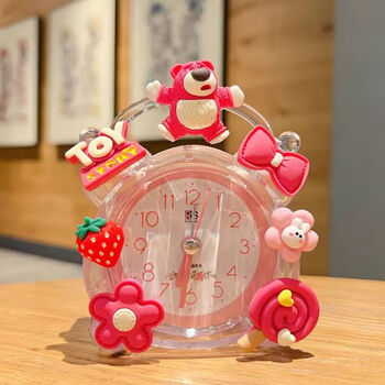 可爱儿童闹钟学生宿舍闹铃家用卧室懒人钟男女孩起床时钟粉草莓小熊