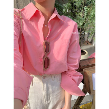 梵麦尔粉色纯棉衬衫外套女春秋早春设计感小众法式别致长袖衬衣春装