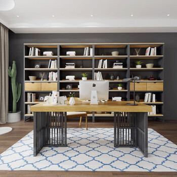 古木郎北欧办公室实木美式复古铁艺置物架客厅落地架子收纳文件储物架