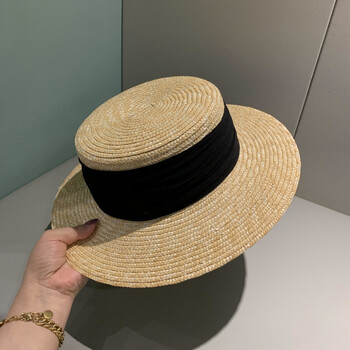 左一仁麦秆草帽法式小香风优雅时髦宽檐帽出游百搭复古遮阳帽子潮cm