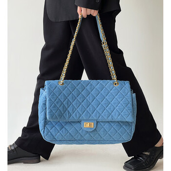 aseilbv包女小众设计大容量链条牛仔包流浪包牛仔蓝