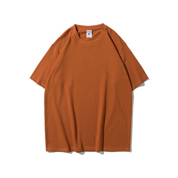 t恤短袖纯棉男加厚宽松落肩新款纯色印logo班服工作服印字潮焦糖色l