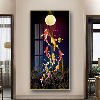 玄关装饰画九鱼图风水挂画入户走廊过道画轻奢客厅晶