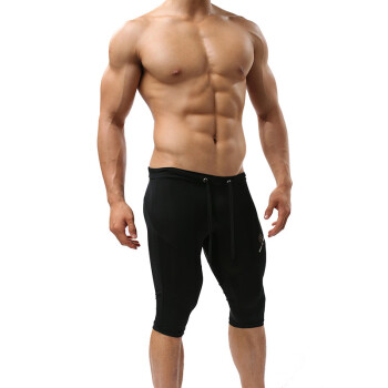 无畏船长 男士夏季弹力运动健身塑身美体中裤五分裤 男士五分单车裤 黑色 M (腰围2.2-2.4尺)
