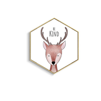 卡通女孩儿童房装饰画男孩卧室床头挂画现代简约六边形创意动物d鹿